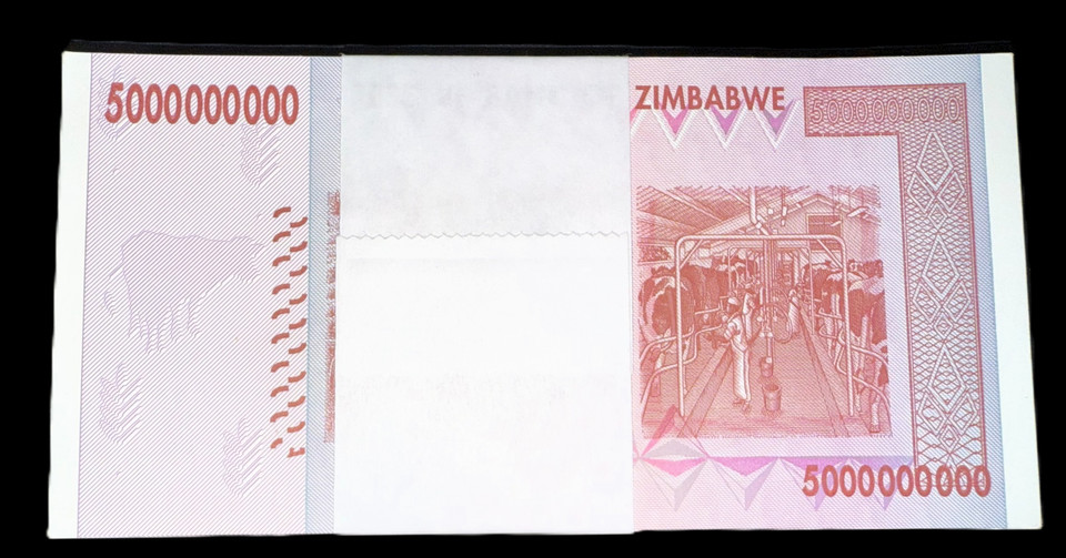 2008 Zimbabwe 5 Billion Dollars P-84 Banknote 100 Consecutive Pack UNC Hyperinflation
