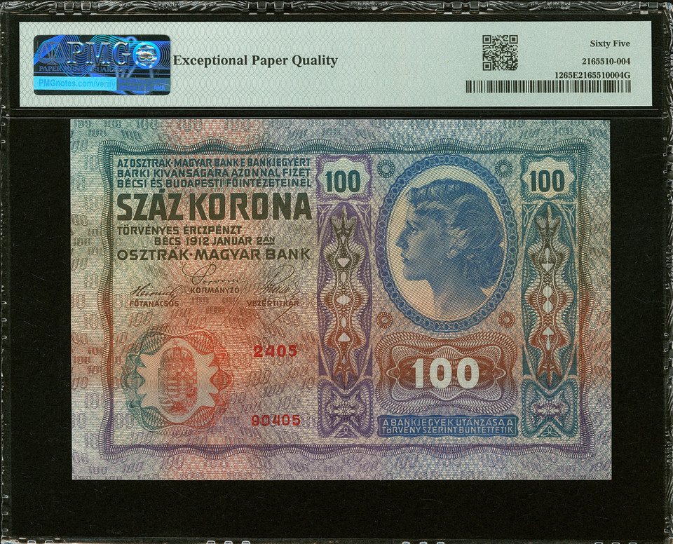 1912 Austria 100 Kronen Austro-Hungarian Banknote Pick-12 PMG 65 EPQ Gem UNC Rare