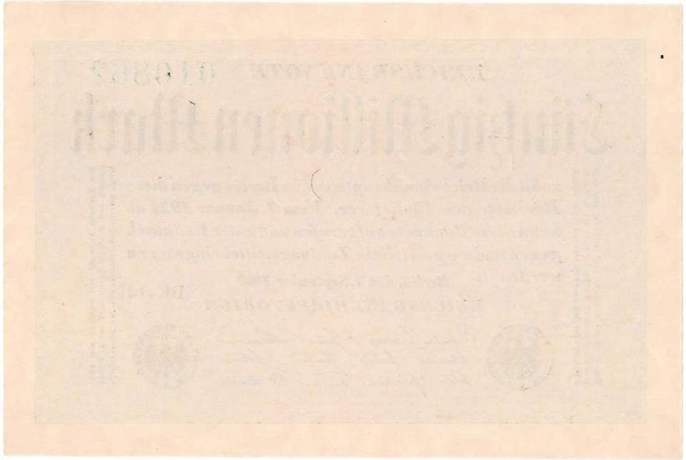 1923 Germany 50 Millionen Mark Reichsbanknote P-95 Weimar Hyperinflation Almost UNC