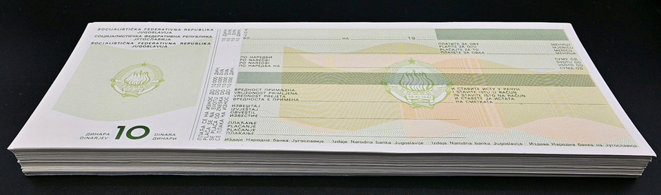1980s Yugoslavia 10 Dinara Socialist Era Payment Order Pack of 100 UNC Consecutive Notes