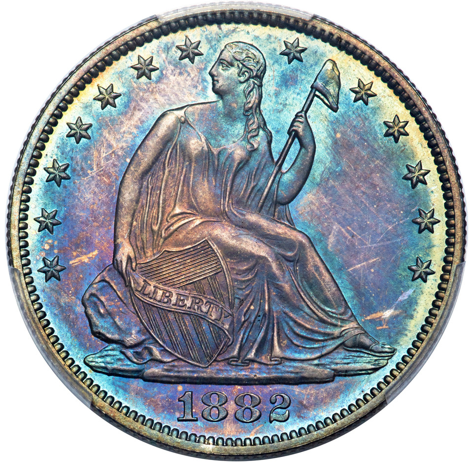 1882 Half Dollar Misplaced Date WB-102 PCGS PR66+ Multicolor Toned Proof Rare