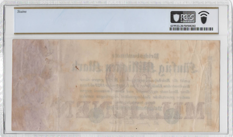 1923 Germany 50 Millionen Mark PCGS VF30 – Pick 98a Hyperinflation Reichsbanknote