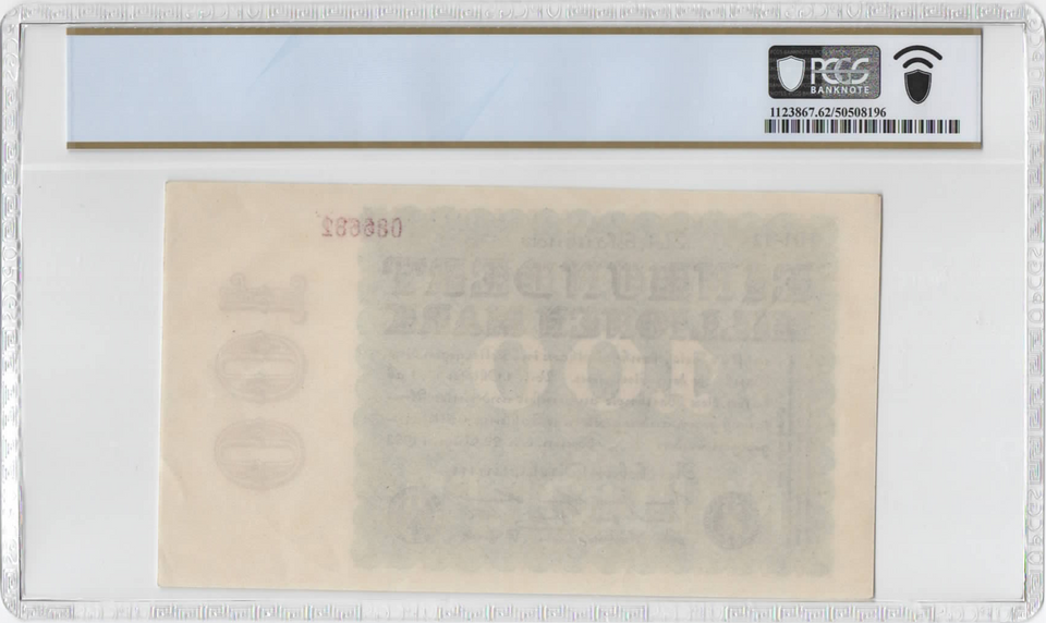 1923 Germany 100 Million Mark P-107d PCGS 62 PPQ Unc Hyperinflation Note – Stars & Zs Watermark
