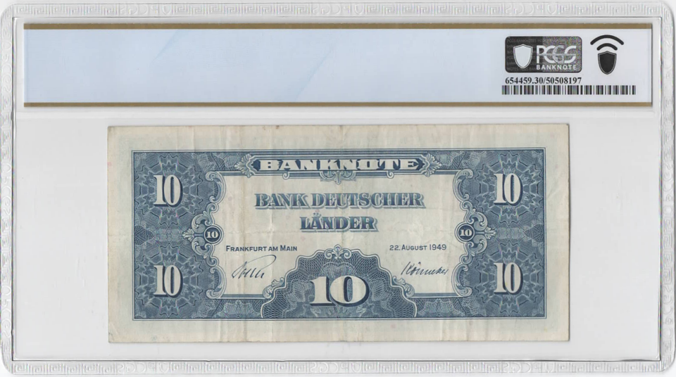 1949 Germany 10 Deutsche Mark Bank Deutscher Länder Note ABNC PCGS VF30 Rare Early FRG Issue