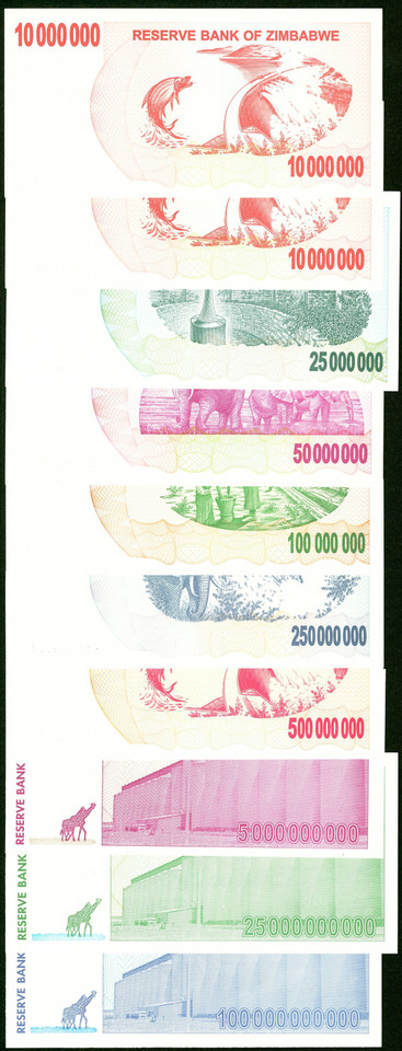 2008 Zimbabwe 1 Cent–100 Trillion Dollar Complete 79-Piece Set P-61–91, Agro & Bearer Cheques UNC