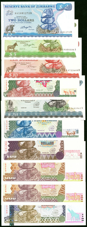 2008 Zimbabwe 1 Cent–100 Trillion Dollar Complete 79-Piece Set P-61–91, Agro & Bearer Cheques UNC