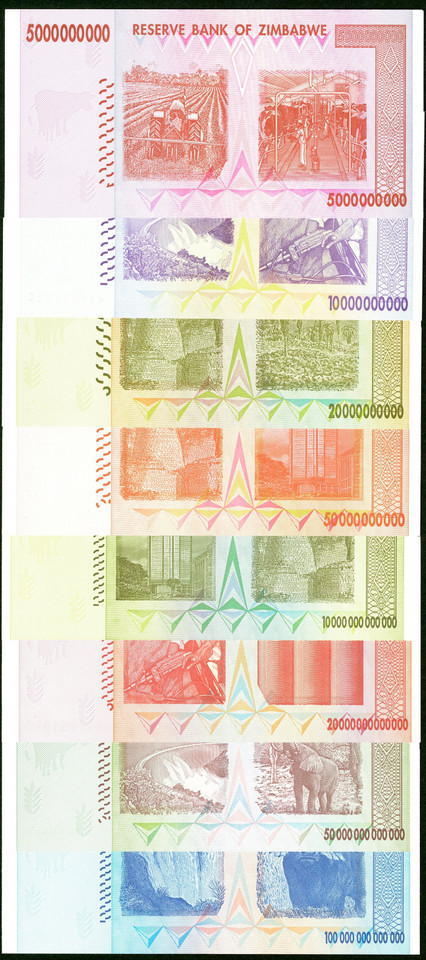 2008 Zimbabwe 1 Cent–100 Trillion Dollar Complete 79-Piece Set P-61–91, Agro & Bearer Cheques UNC