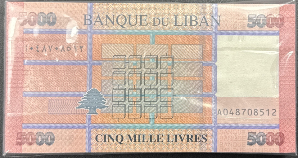 2016 100× Lebanon 5,000 Livres Banknotes UNC Crisp Pack ₤5,000 LBP Bundle