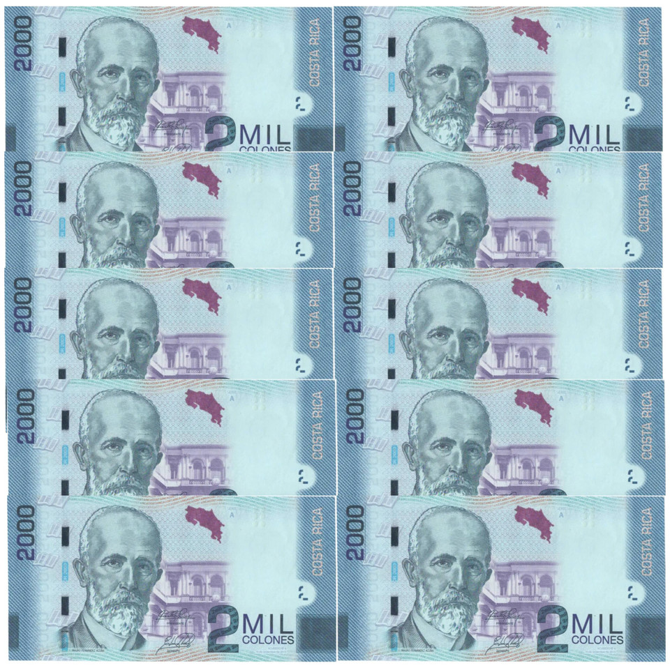 2015 Costa Rica 2000 Colones Prefix A Serial Number Set of 10 UNC Notes Crisp 2015 Costa Rica 2000 Colones Prefix A Serial Number Set of 10 UNC Notes Crisp