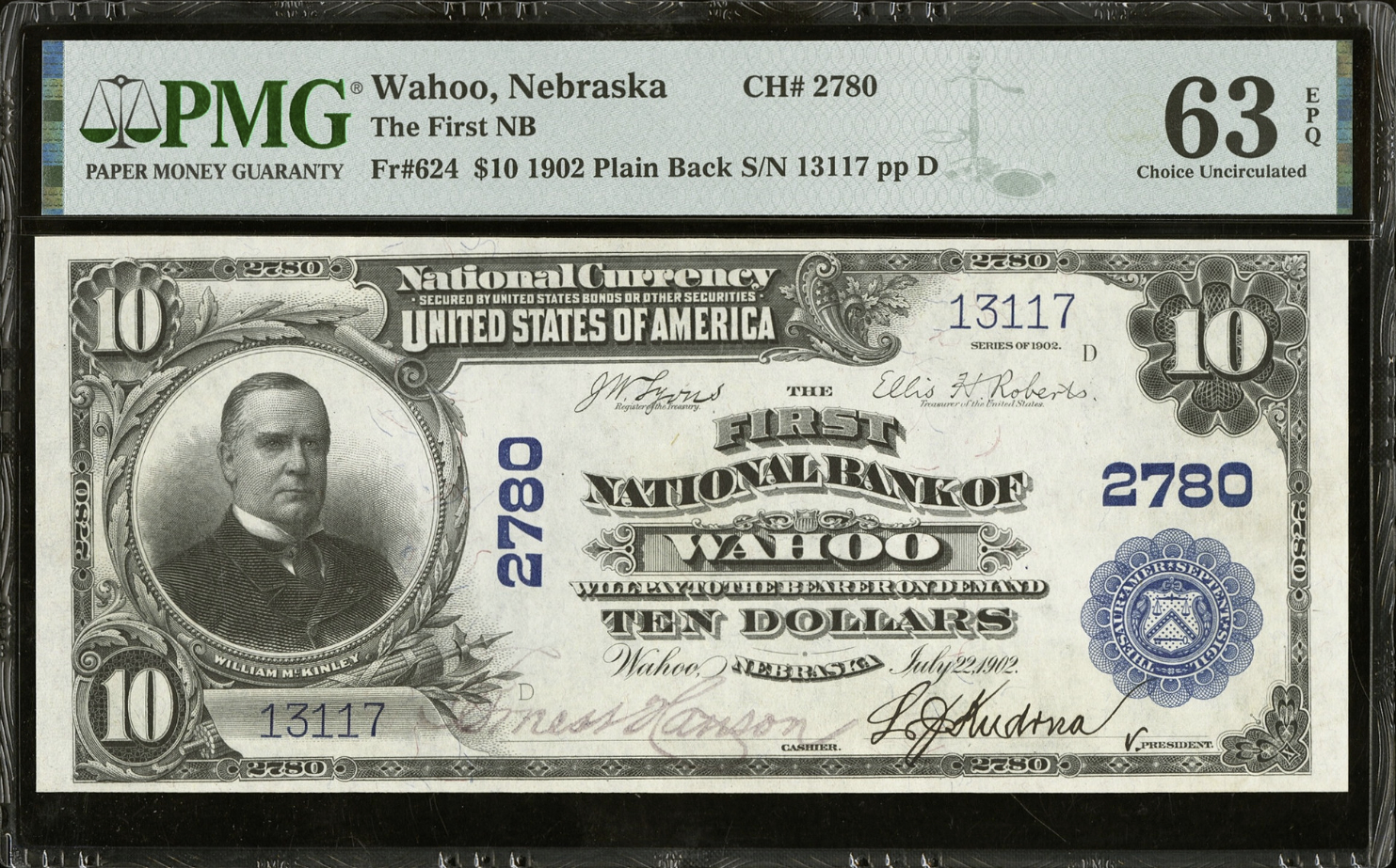 1902 Wahoo Nebraska $10 Note