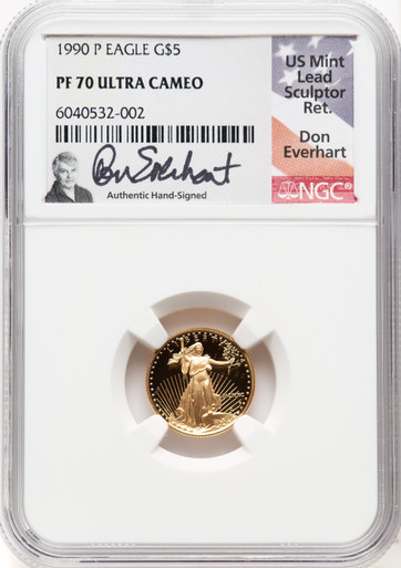 1990 P $5 Gold 1/10oz Eagle Proof NGC PF70 Ultra Cameo Don