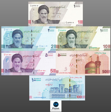 IRR 2019-2023 Rial 6-Note Set (10,000 - 1,000,000 Rials) | Crisp UNC