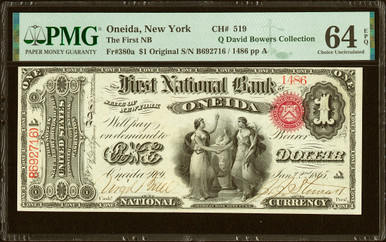 $1 Original Series Oneida NY First National Bank PMG Choice Unc 64 EPQ Ch 519