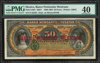 1898-1904 Mexico Banco Peninsular Mexicano 50 Pesos M557 PMG Extremely Fine 40