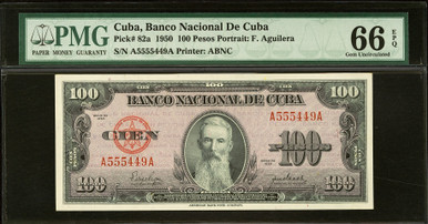 1950 Cuba 100 Pesos Banco Nacional PMG 66 EPQ P-82a Aguilera ABNC Pre-Revolution Type Note