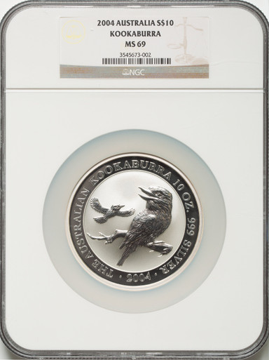 2004 Australia 10 oz .999 Silver $10 Kookaburra NGC MS69 Low