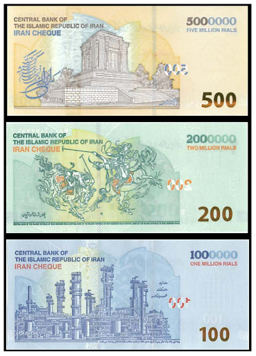 2010–2026 IRR Cheque 1M 2M 5M Rials 3-Note Hyperinflation High-Denomination Set