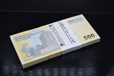 2026 5,000,000 IRR Rial Cheque Pack of 100 Uncirculated Notes Direct Source Final U.S. Stockpile (500,000,000 RIAL TOTAL)