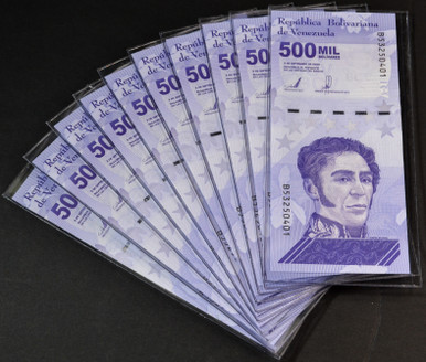 Venezuela $500,000 Bolivares Set of 10 New Unc 2020 Notes 10 Pcs