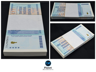 Zimbabwe 100 Trillion Dollars x 100 2008 AA P-91 New UNC Consecutive Bundle COA