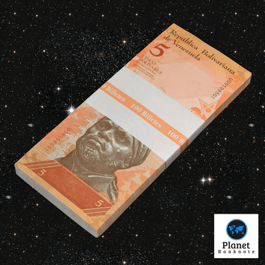 Venezuela 5 Bolivares 2007-2014, P-89g, New Uncirculated Crisp 1 Pack x 100 Notes Consecutive