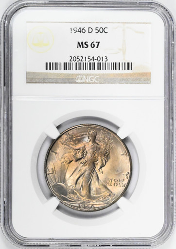 1946-D Walking Liberty Silver Half Dollar NGC MS67 Bronze Toned Semi-PL Reverse
