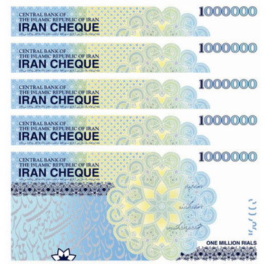 2010 IRR Rials 1,000,000 New Crisp Unc. x5 Notes, 5 Million Rial Total N# 211650