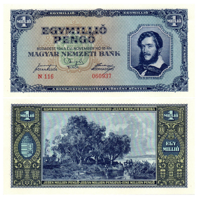 1945 Hungary 1 Millio Egymillio pengo (1 Million Pengo) Hyperinflation Banknote NEW CRISP UNC