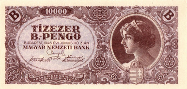 1946 Hungary 10,000 B-Pengo (10 quadrillion pengo) P-132 Hyperinflation NEW CRISP UNC Banknote