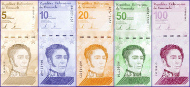 2021 Venezuela Bolivar Digitale Crisp Uncirculated 5-Note Set - Complete Denominations 5, 10, 20, 50, 100 Million Digitale