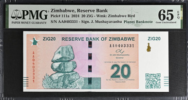 2024 Zimbabwe 20 ZiG PMG 65 EPQ P-111a Planet Banknote Pedigree