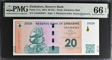 2024 Zimbabwe 20 ZiG PMG 66 EPQ P-111a Planet Banknote Pedigree