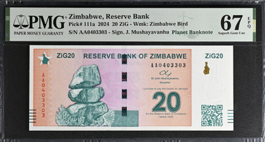 2024 Zimbabwe 20 ZiG PMG 67 EPQ P-111a Planet Banknote Pedigree