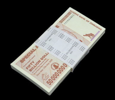 2008 Zimbabwe 50 Billion Dollar Agro Cheque P-63 GEM UNC Consecutive S/N Pack Minor Staining OG Bank Band