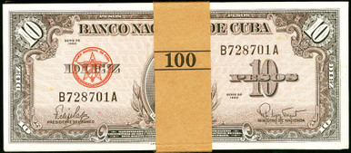 1960 Cuba Banco Nacional de Cuba 10 Pesos – Pick 79b – Original Pack of 100 UNC