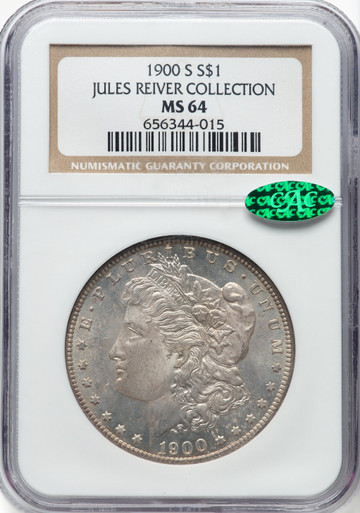 1900-S Morgan Silver Dollar NGC MS64 CAC Jules Reiver Collection Lustrous Frosty