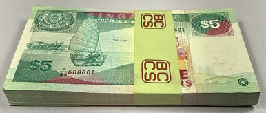 1989 Singapore $5 Ship Series Full Pack 100 Consecutive Notes Crisp UNC BCCS