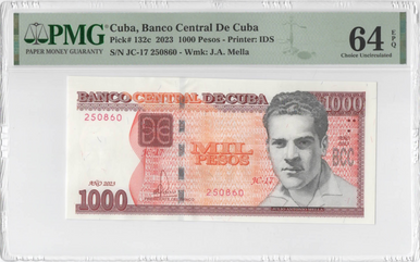 2023 Cuba 1000 Pesos PMG 64 EPQ P-132c Choice Uncirculated Julio Antonio Mella