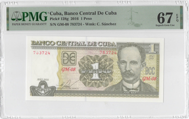 2016 Cuba 1 Peso PMG 67 EPQ P-128g Superb Gem Unc José Martí Revolutionary Scene