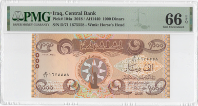 2018 Iraq 1000 Dinars Banknote PMG 66 EPQ Pick 104a Gem UNC Central Bank of Iraq