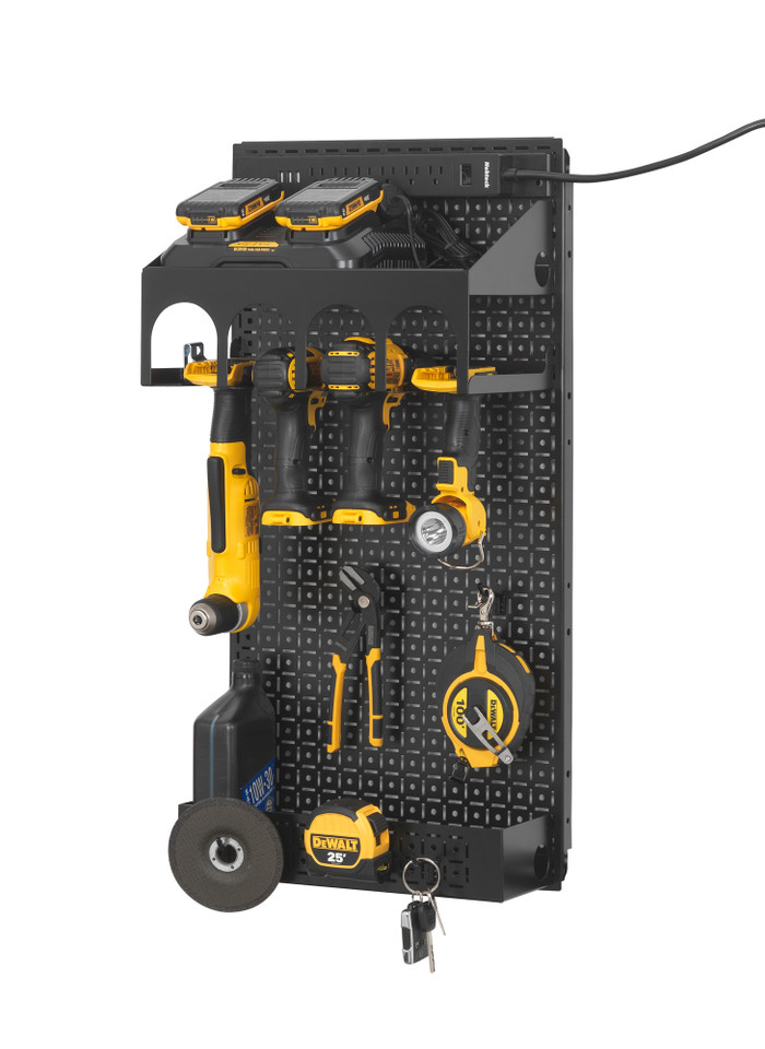 Black Metal Galvanneal Pegboard Power Tool Storage Kit for wall organization