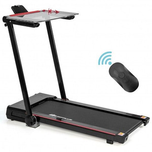 3-in-1 Folding Treadmill with Large Desk and LCD Display-Black - Color: Black D681-SP37179BK