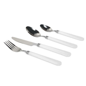 Gibson Sensations II 16 Piece Stainless Steel Flatware Set with White Handles and Chrome Caddy D970-53382.16