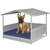 Wicker Dog House with Waterproof Roof and Washable Cushion Cover-Navy - Color: Navy D681-HW71320NY