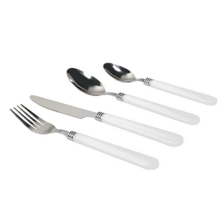 Gibson Sensations II 16 Piece Stainless Steel Flatware Set with White Handles and Chrome Caddy D970-53382.16