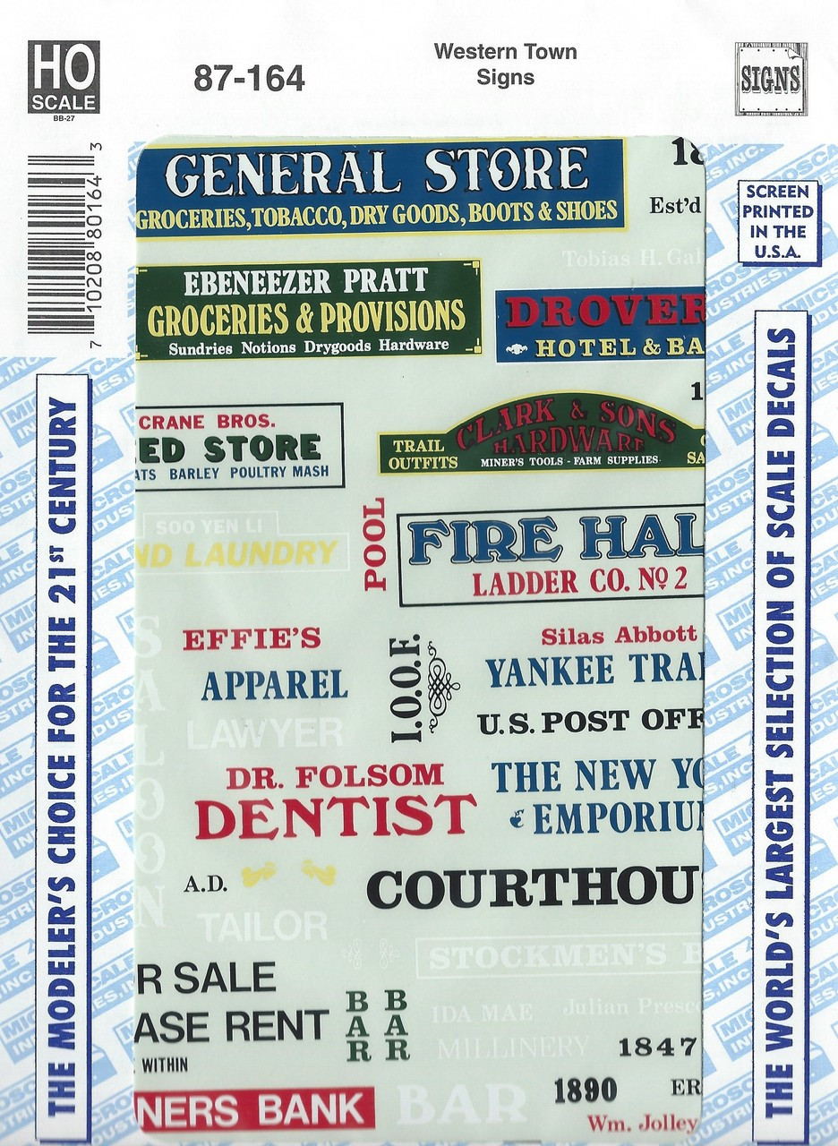 HO 1:87 Microscale 87-163 Structure Signs Rural Town 1870-1920 Decals - Truck Stop Hobbies 1-87 - for Free Printable Model Railway Signs