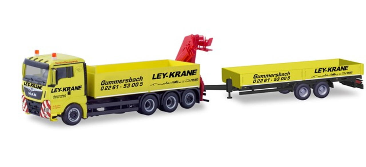 HO 1:87 Herpa # 310741 -MAN TGX XL Truck w/Trailer & Hoist - Yellow Nordheim