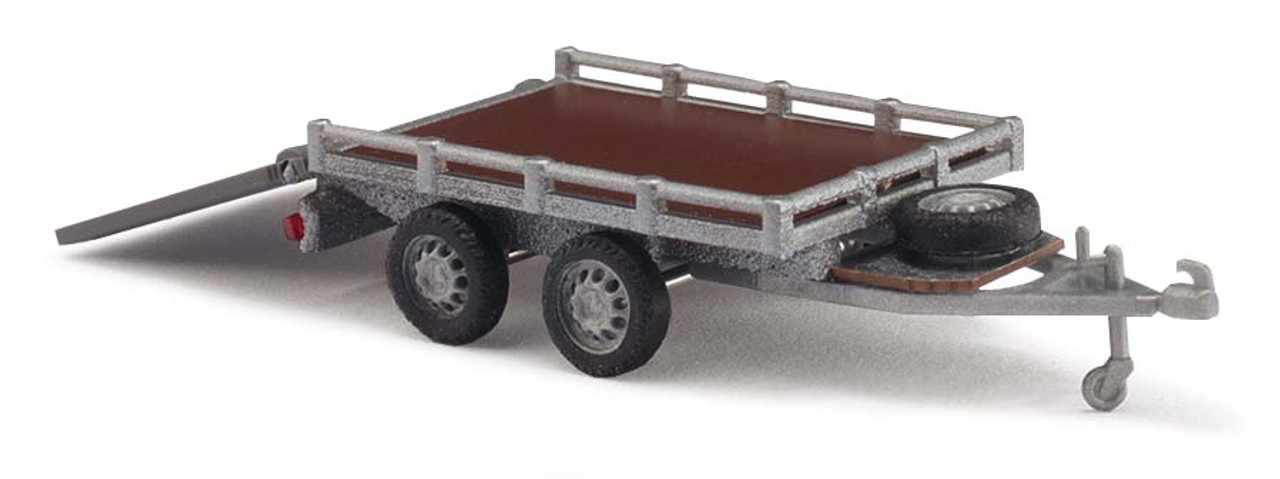 HO 1:87 Busch # 59954 - Small Flatbed Trailer 2-axle w/Ramp - Silver