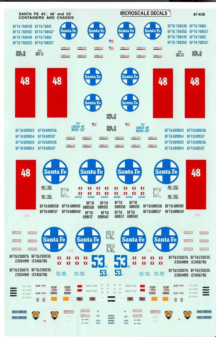 HO 1:87 Microscale # 87-638 ATSF 45'/48'/53' Container Decals - A-Line ...
