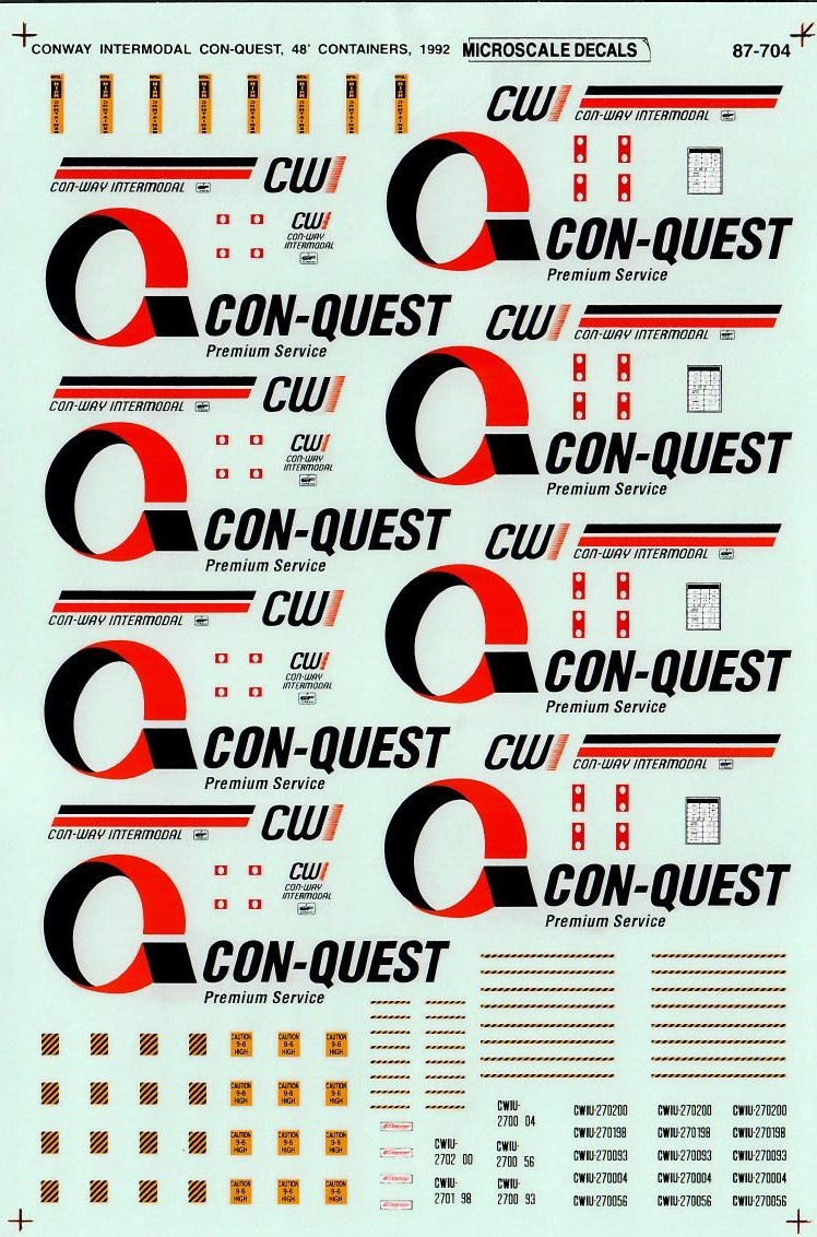 HO 1:87 Microscale 87-704 Con-Quest 48' Container Decals - A-Line ...